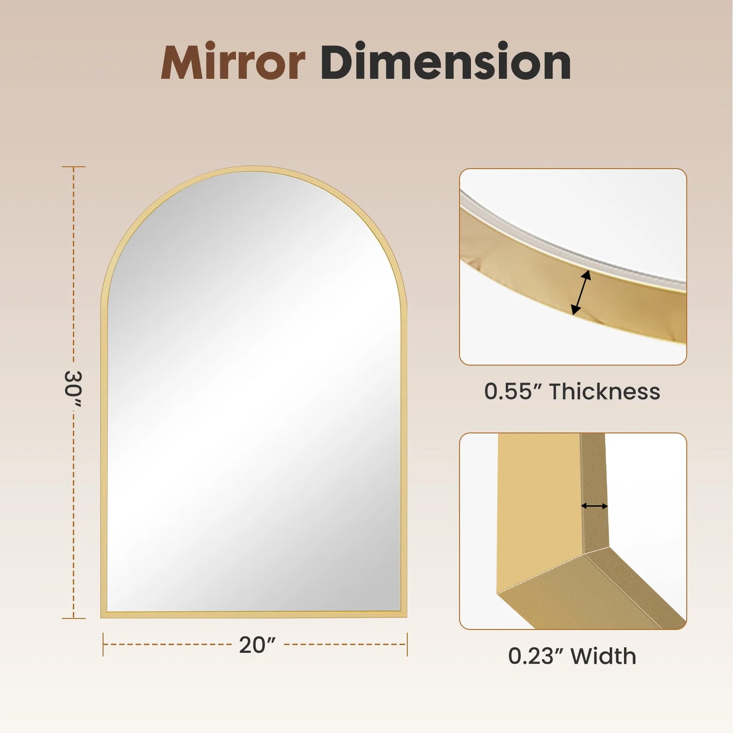 JHK Arched Metal Framed Bathroom Mirror with HD Shatterproof Glass for Wall Decor-A