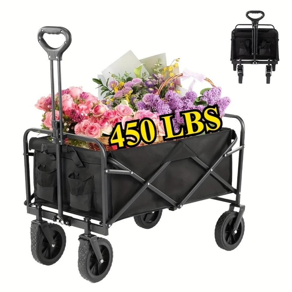 Heavy Duty All Terrain Folding Cart With Stainless Steel Frame 200 Lb Capacity Flat Fold Design For Beach And Park Use-A