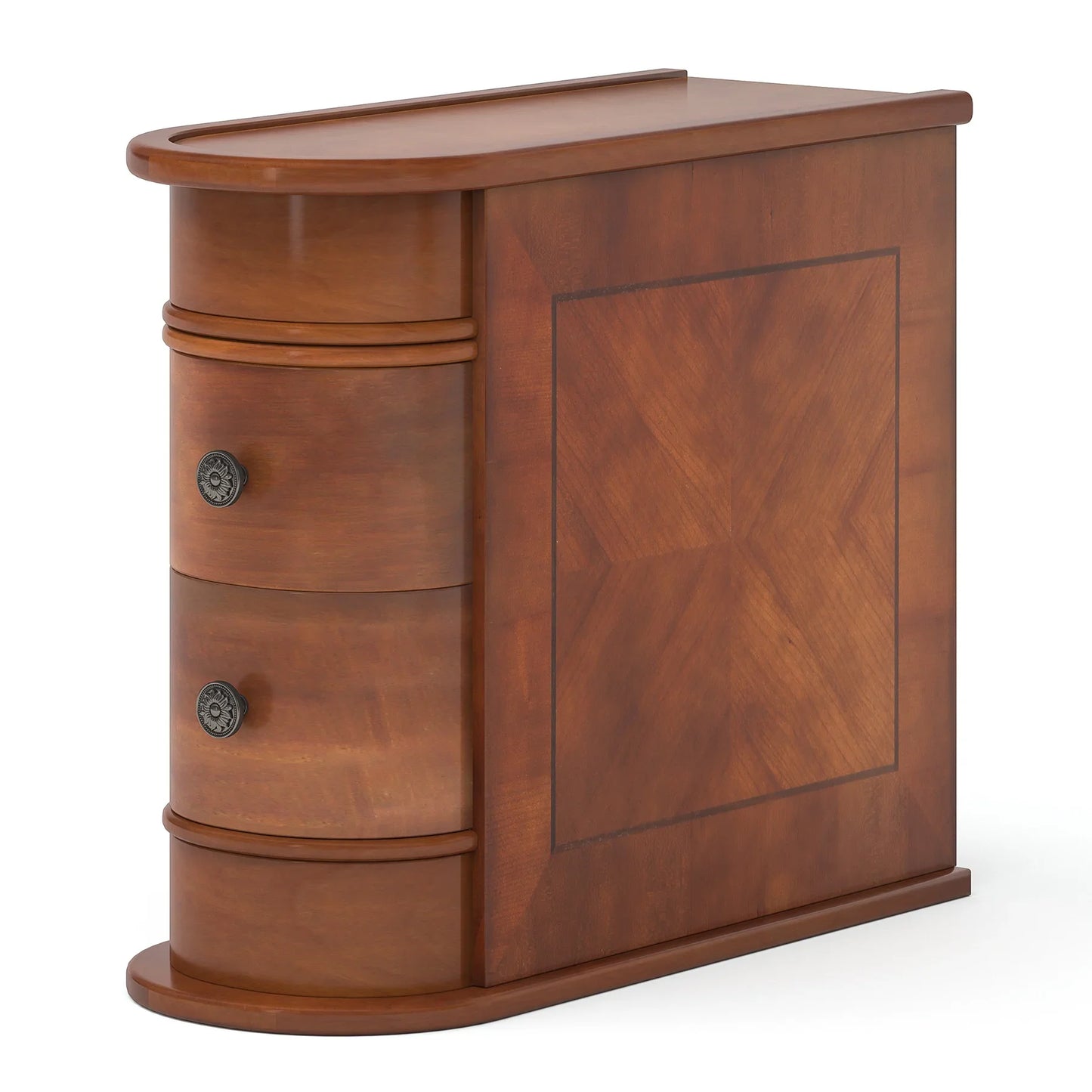 Tribesigns Round Solid Wood End Table With Two Sliding Drawers No Assembly Required Nightstand-A
