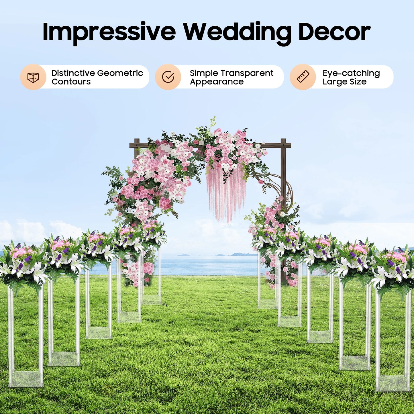 Clear Acrylic Flower Display Stand Set 10 Pieces Geometric Centerpieces for Weddings and Events-A