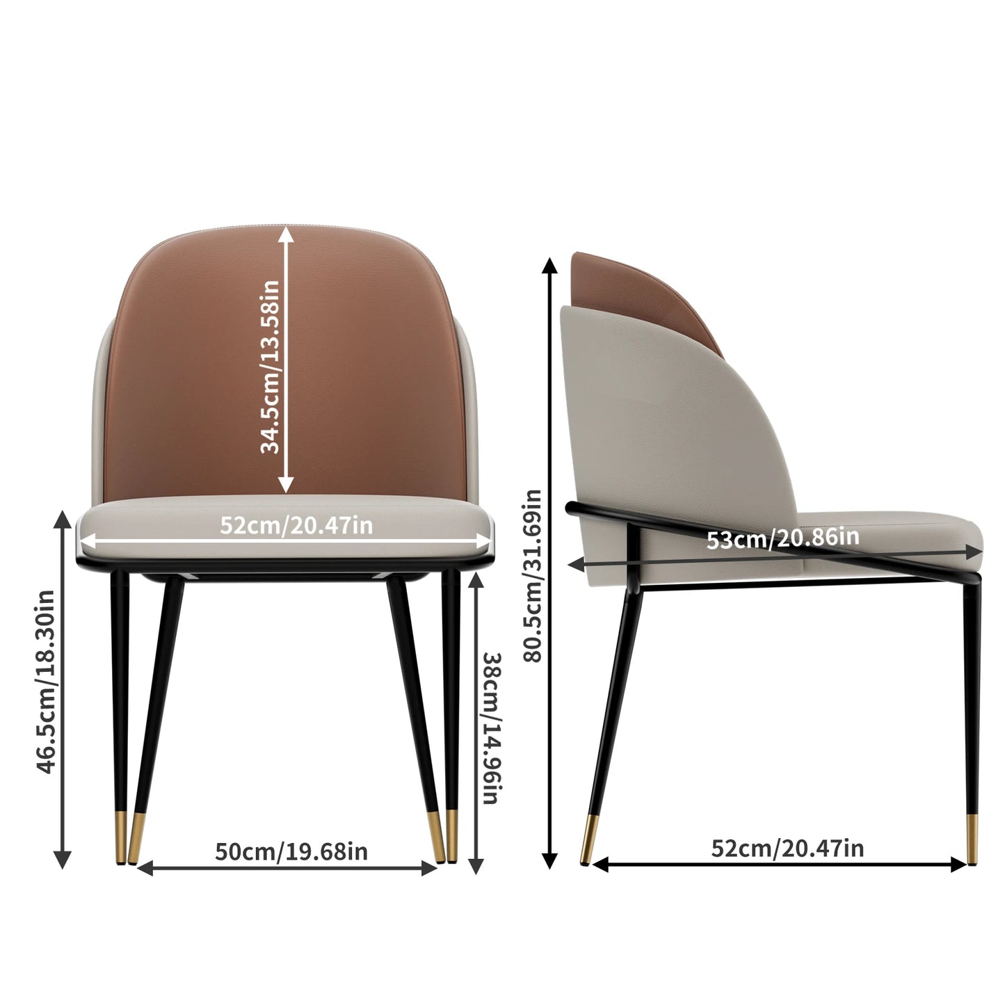 Modern Faux Leather Dining Chairs Pair With Upholstered Wood Back Curved Minimalist Two Tone Beige And Reddish Brown-A