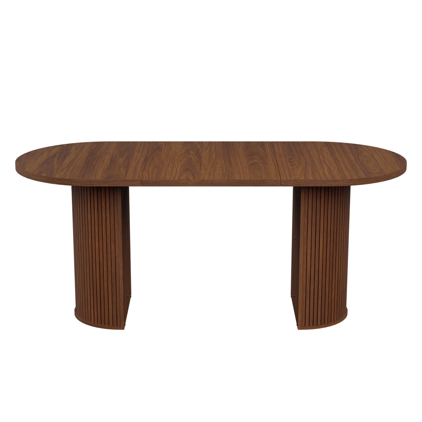 Walnut Finish Solid Wood Oval Dining Table With Semi Cylindrical Legs For Countryside Charm And Elegant Dining Room-A
