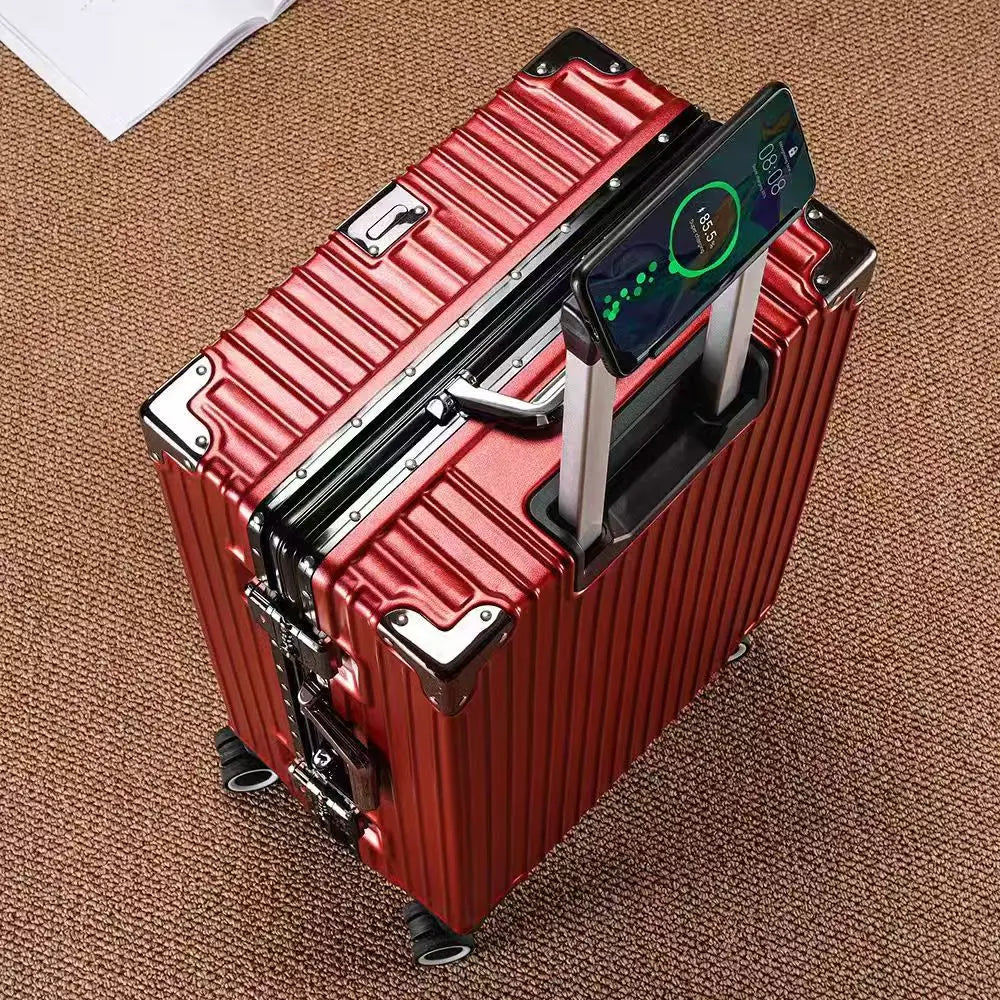 Aluminum Frame Suitcase With 108 Rivets And All Terrain Wheels Cup Holder Travel Ready Durable Luggage-A
