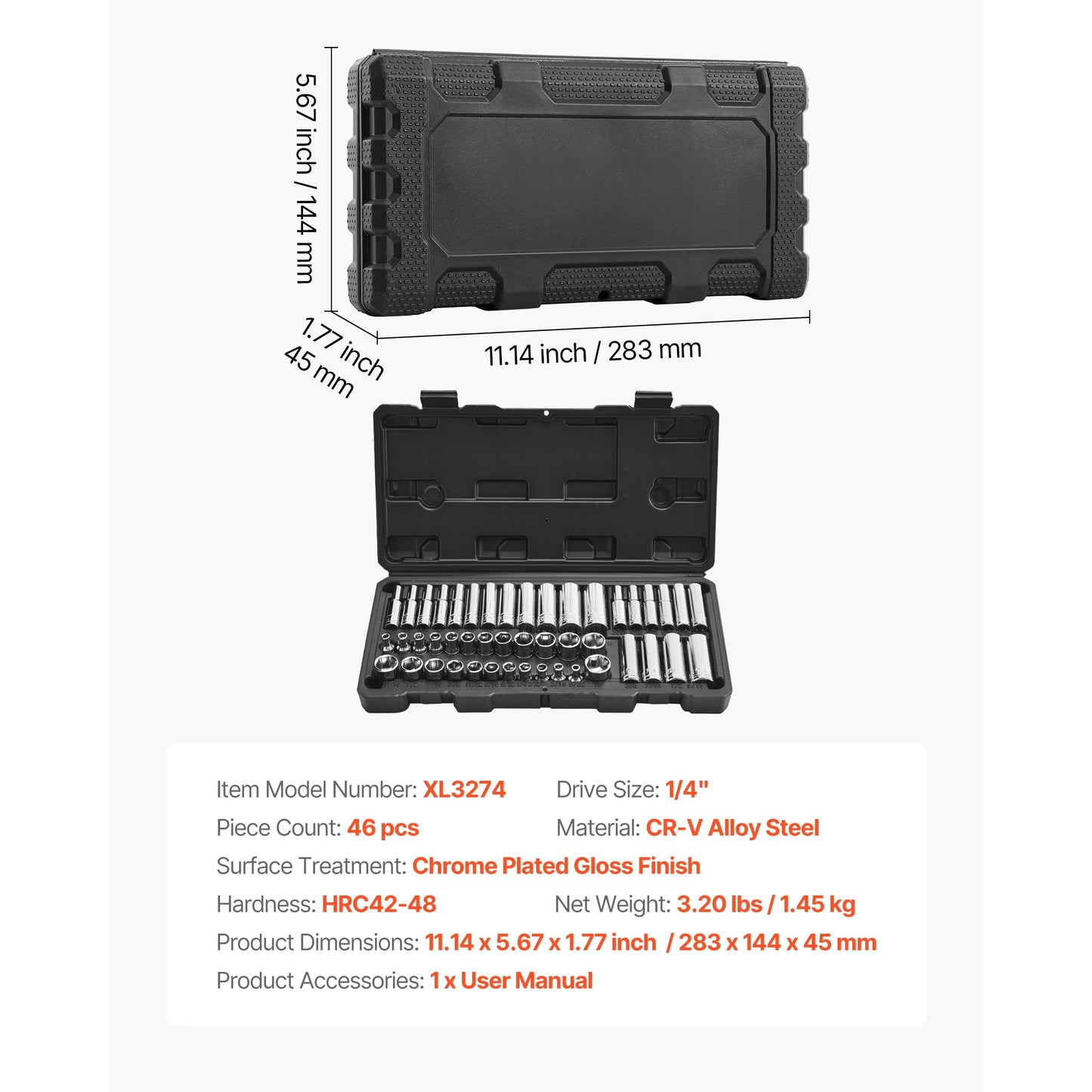 SucceBuy 86 Piece Socket Set SAE and Metric with Ratchet Wrench High Torque 6 Point CRV Alloy Steel-A