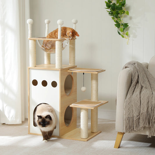 PETEPELA Modern Cat Tree Tower With Condo And Scratching Posts