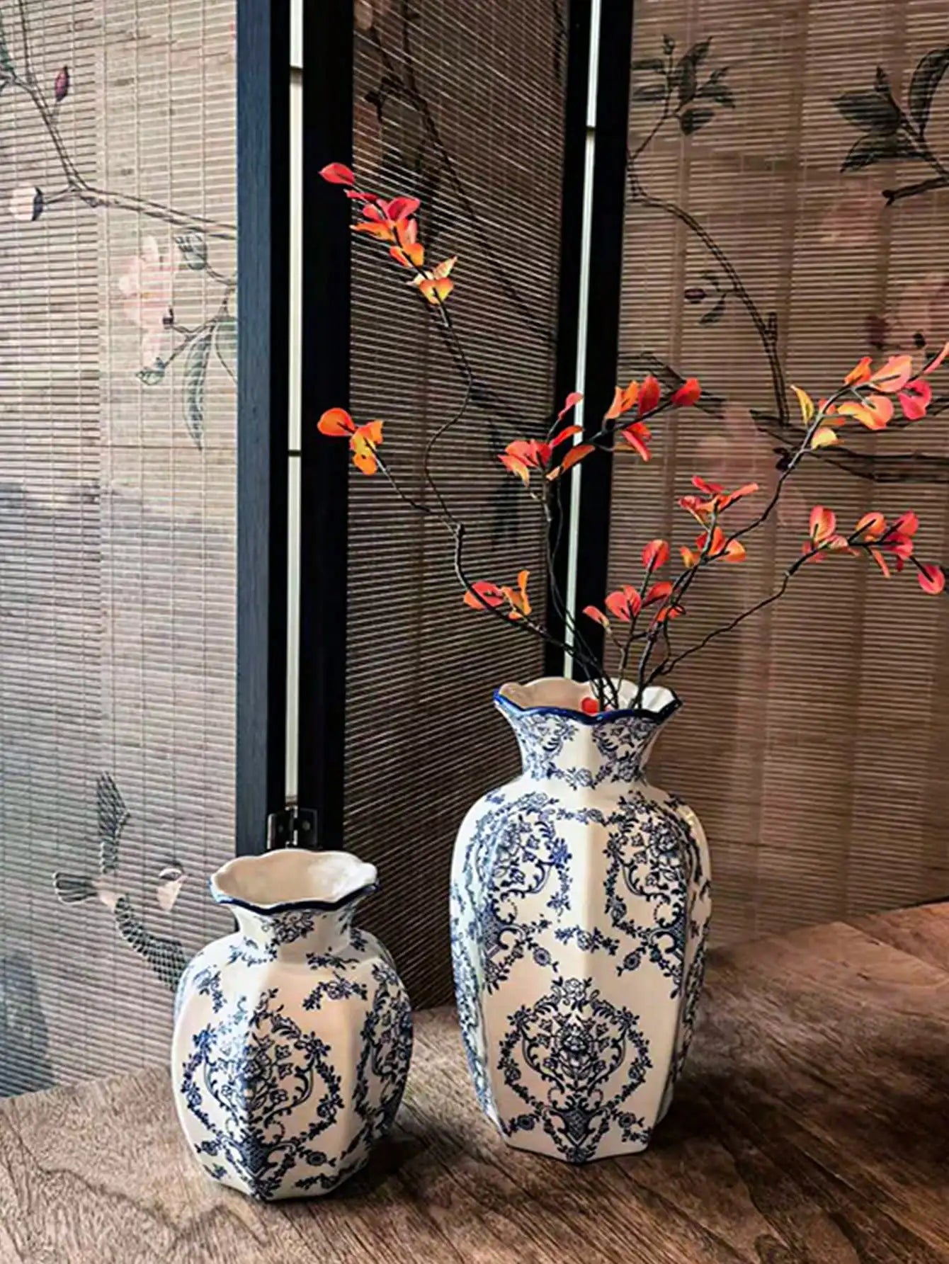 Porcelain Vase Chinese Retro Floral Decor For Living Room Multicolor Glaze Elegant Vintage Accent-A