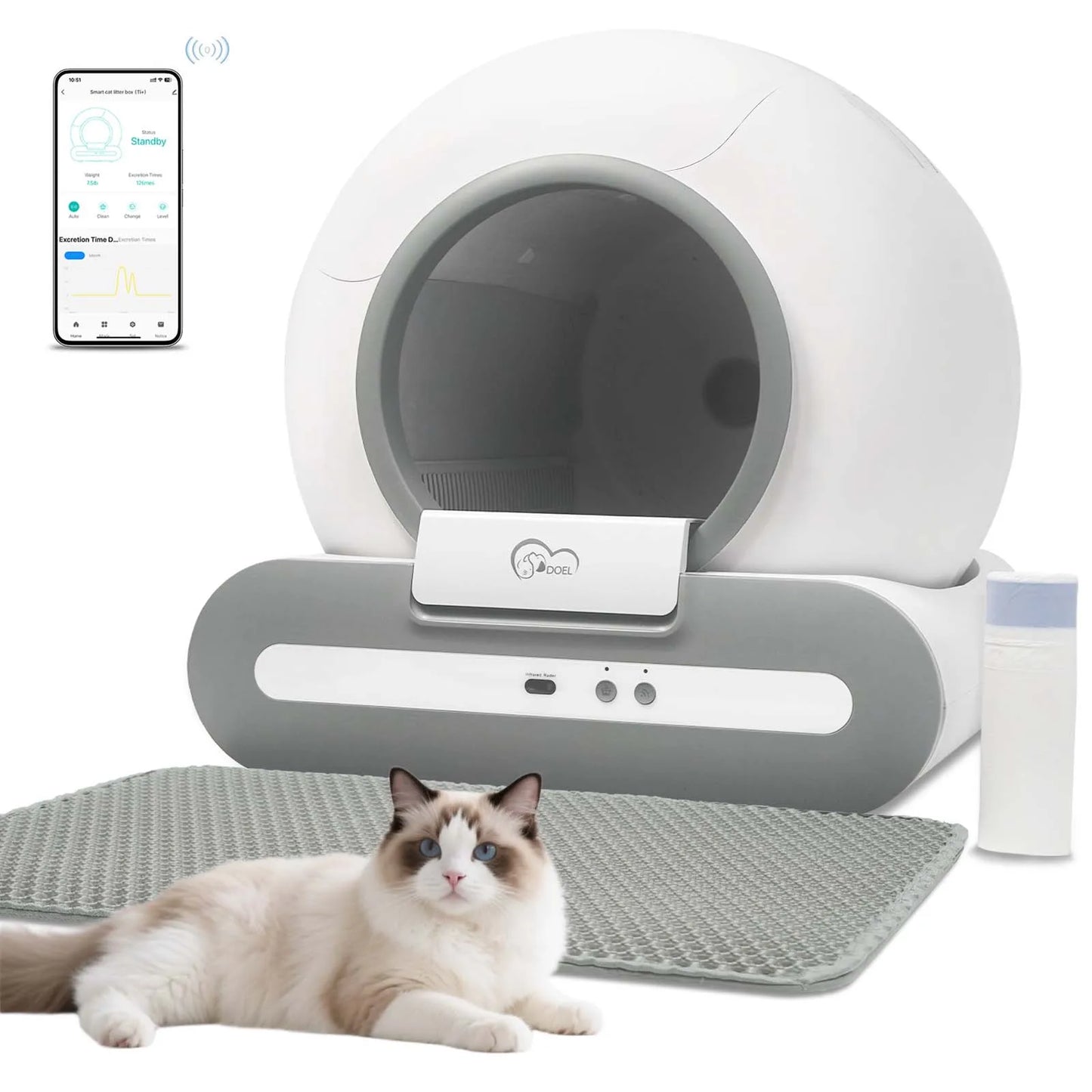 DOEL Smart Self Cleaning Cat Litter Box With App Control And 2.4G WiFi For Remote Monitoring And Scheduling-A