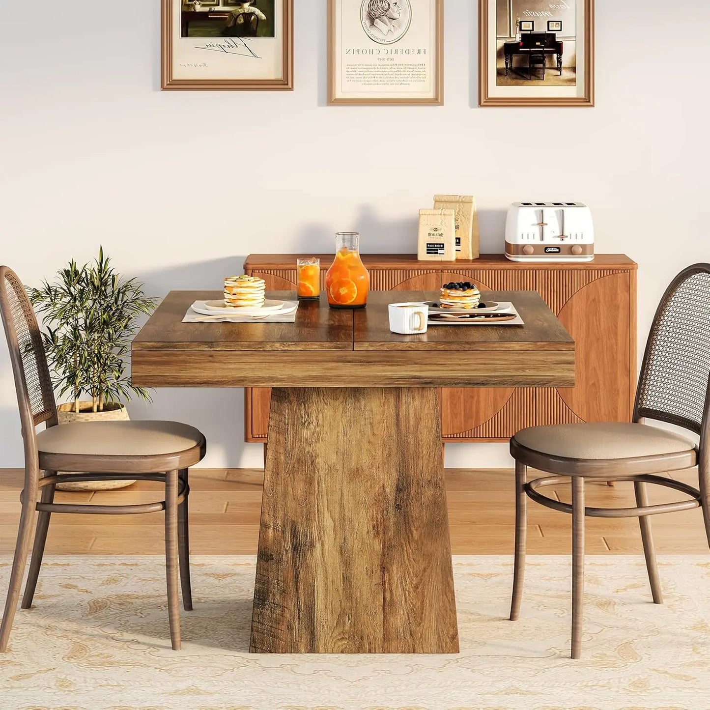 Tribesigns Square Dining Table Farmhouse Style for Small Spaces Kitchen Dining Room-A