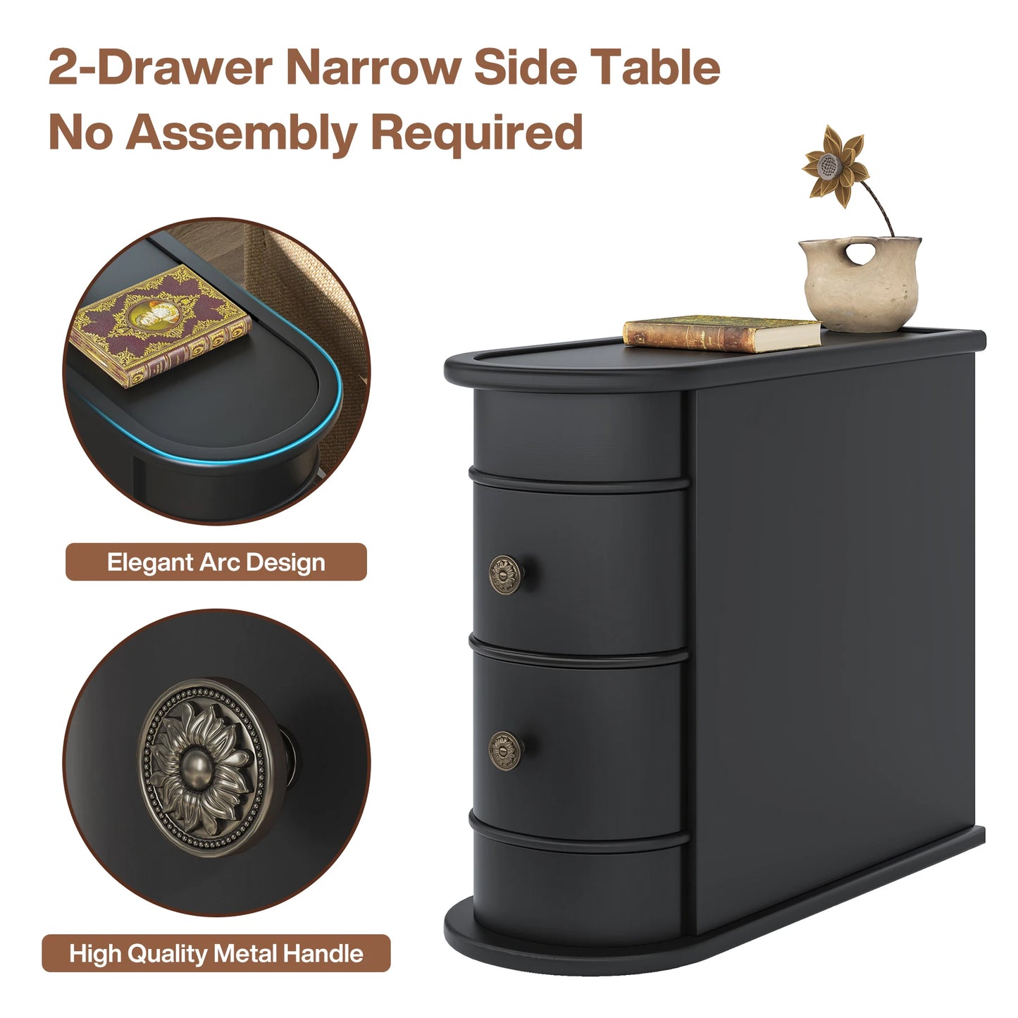Tribesigns Round Solid Wood End Table With Two Sliding Drawers No Assembly Required Nightstand-A