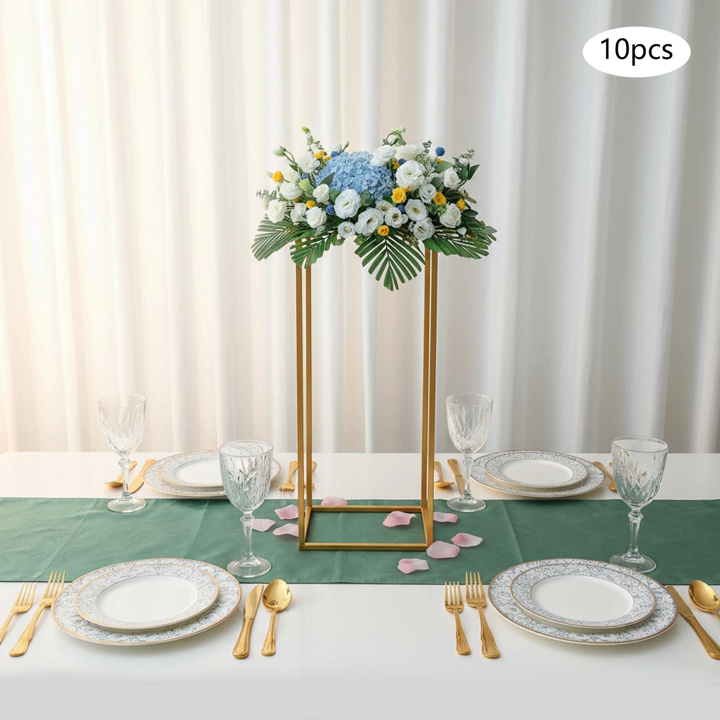 Gold Metal Flower Stand Set Of 10 Tall Geometric Centerpieces For Weddings Perfect For Tables And Reception Decor-A