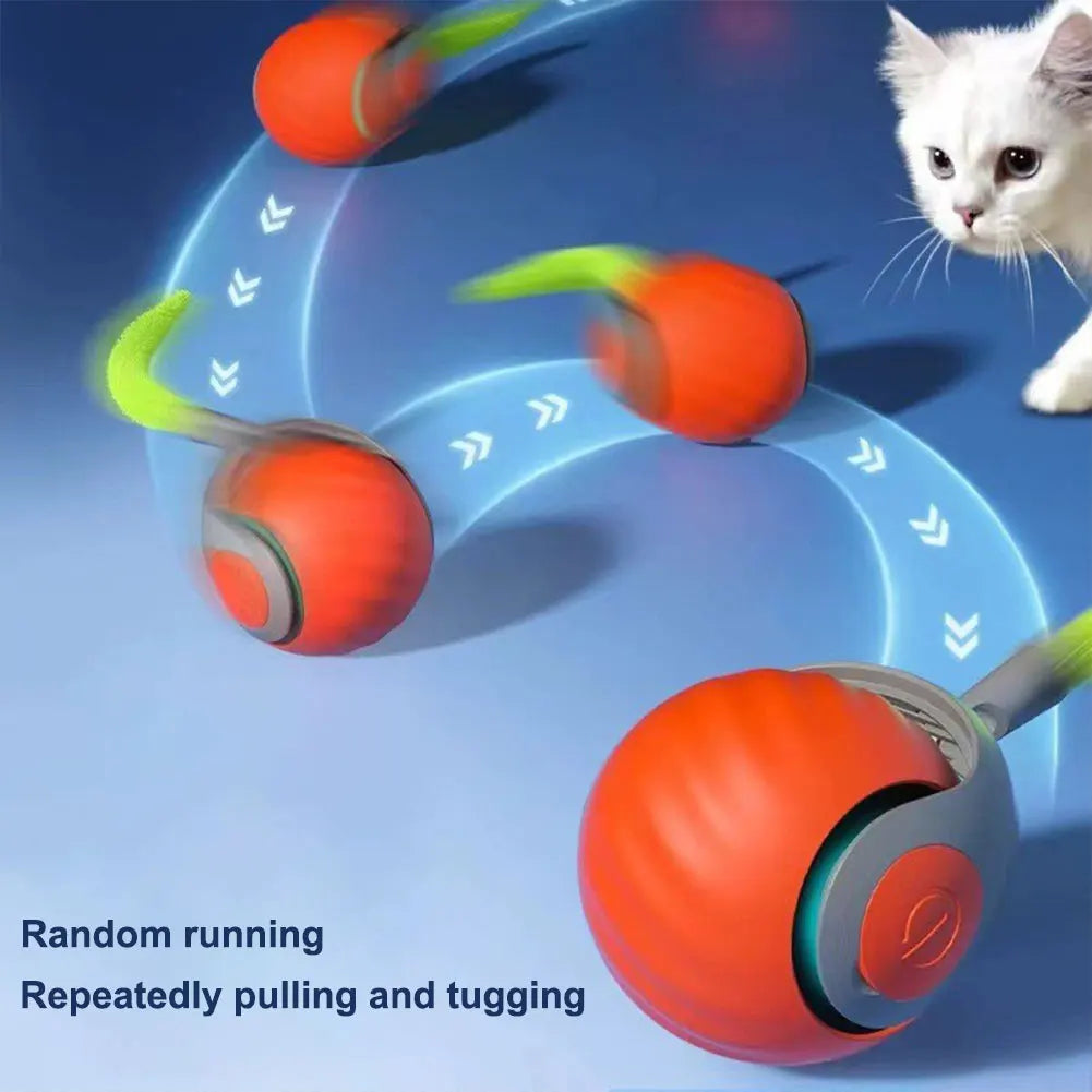 Automatic Moving Cat Toy Ball With Dual Speed USB Rechargeable Interactive Interchangeable Tails For Indoor Cats-A