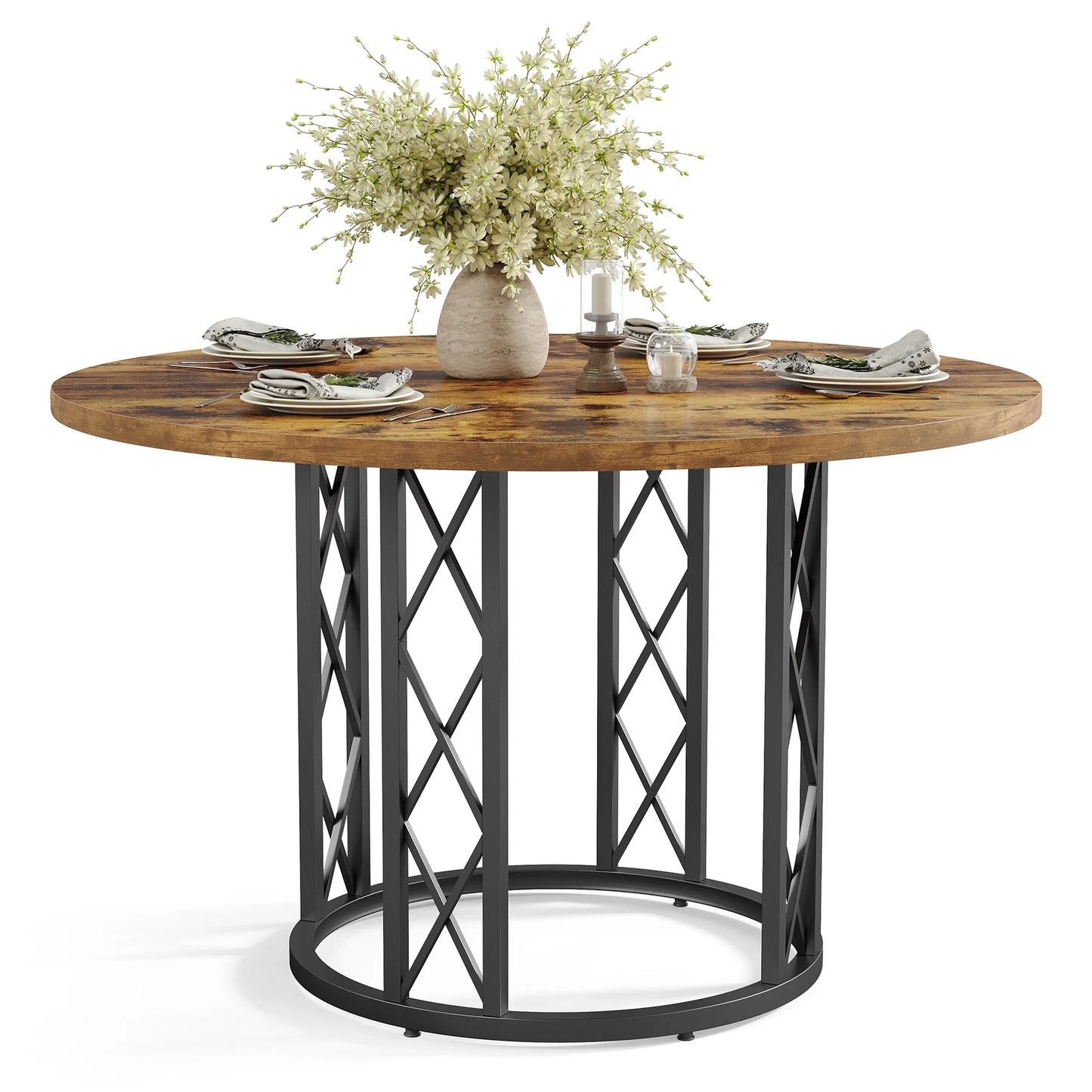 Tribesigns Round Dining Table Farmhouse Style For Dining Room With Scandinavian Inspired Curves Durable Everyday Use-A