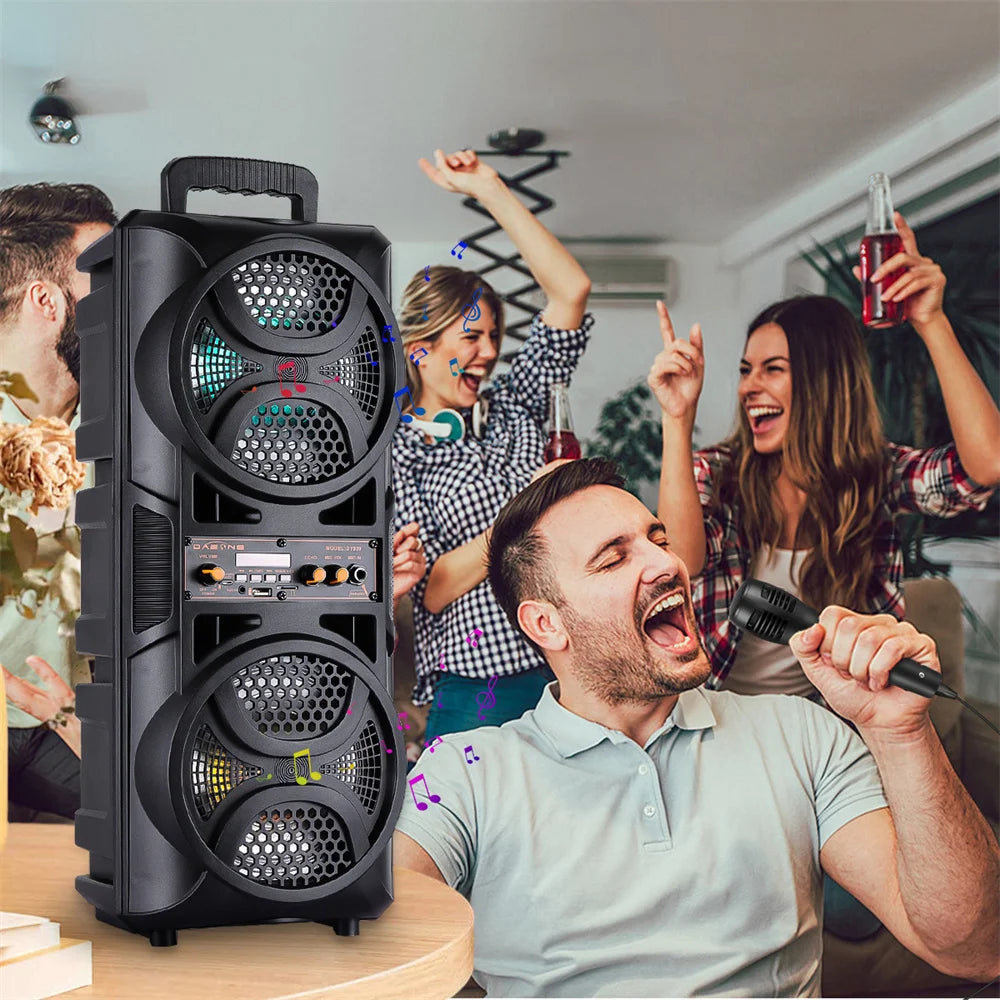 CURUK 3000W Portable Bluetooth Speaker With Dual 8 Inch Subwoofers Deep Bass RGB Lighting Party Speaker-A