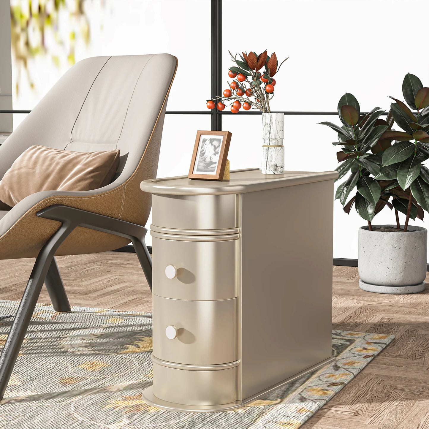 Tribesigns Round Solid Wood End Table With Two Sliding Drawers No Assembly Required Nightstand-A