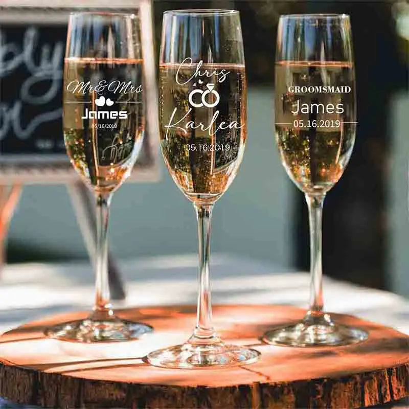 Personalized Wedding Champagne Flutes Set Of 2 With Custom Laser Engraving Gift For Bride And Groom-A