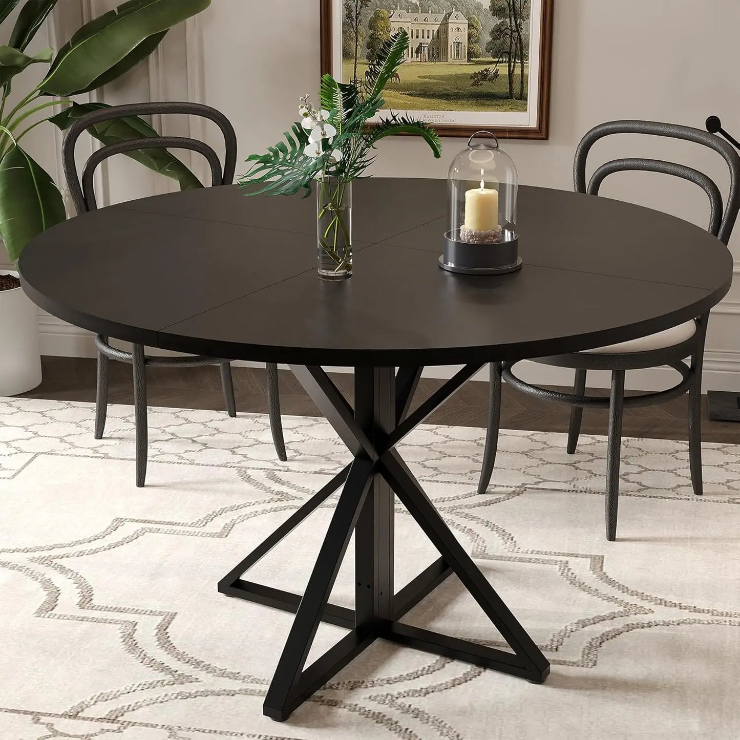 Twister CK Round Dining Table For Four With Wood Top And Metal Pedestal For Family Dinners And Games-A