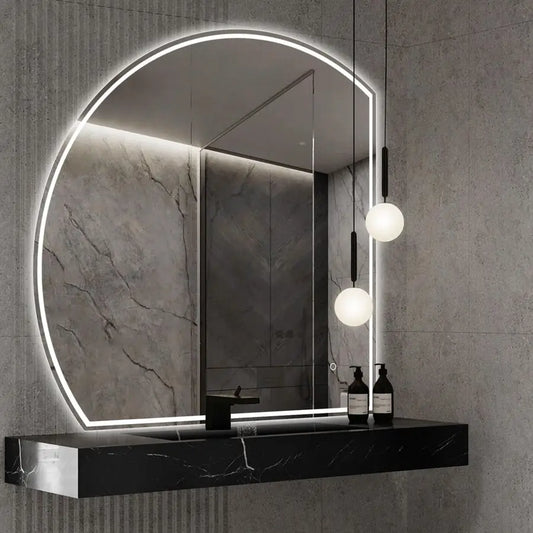 XMSJ Half Moon LED Bathroom Mirror With Backlit Frameless Defogger