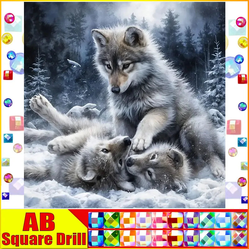DiaPai Fairy Dust AB Diamond Painting Wolves Full Coverage 3D And 5D Wolf Art With Square And Round Drills-A
