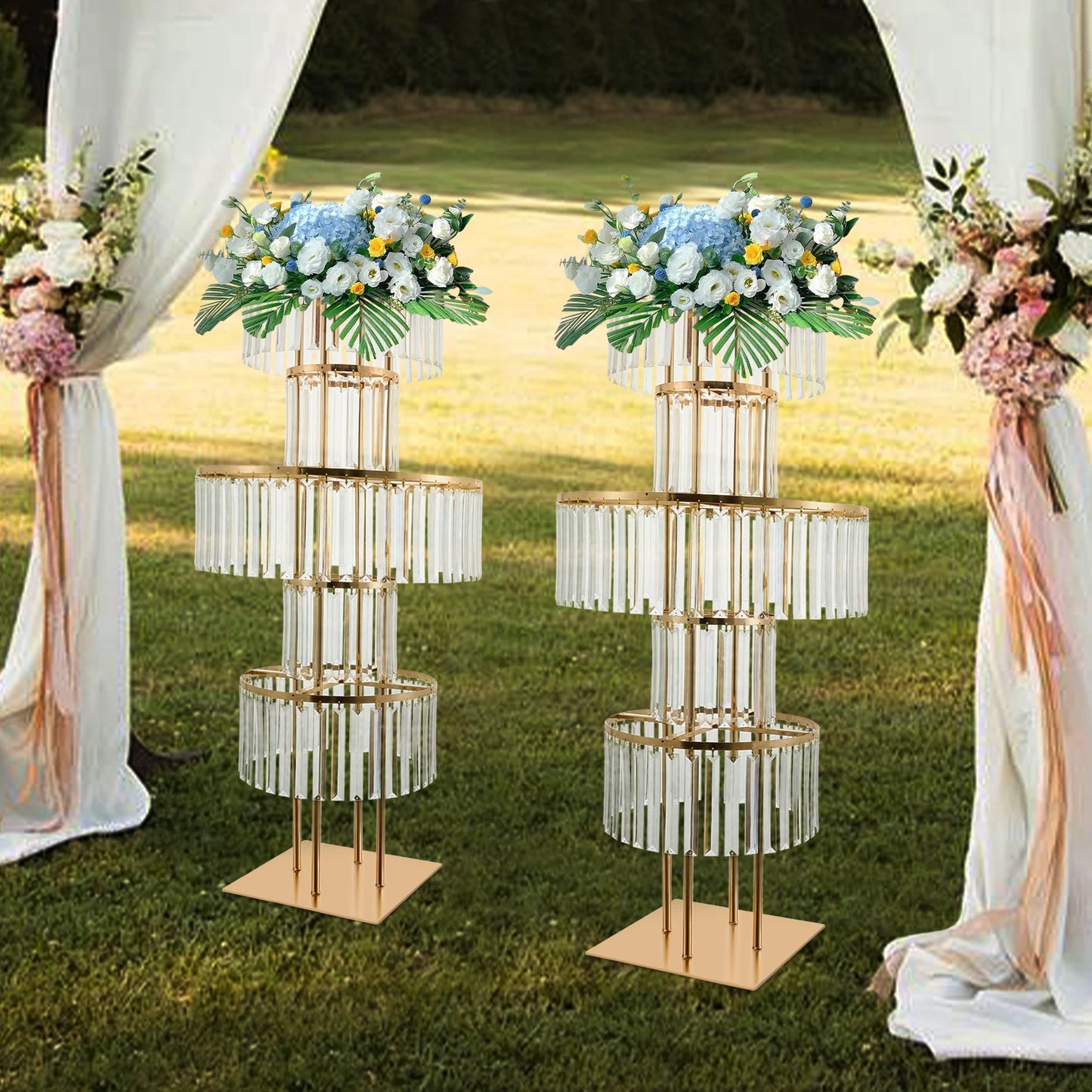 NONECN Five Tier Crystal Flower Stand Wedding Centerpiece Iron and Acrylic Electroplated Finish Rust Resistant-A