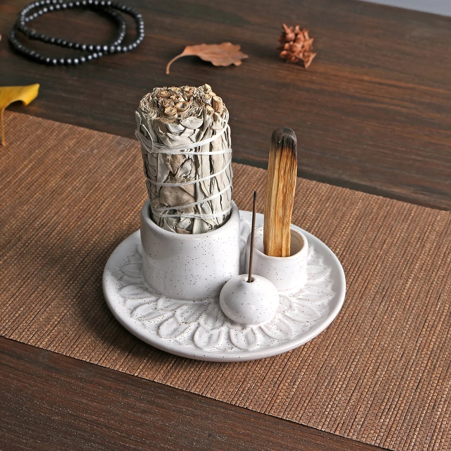 Ceramic Four In One Incense Holder For Yoga Meditation Relaxation Aromatherapy For Mindful Practices-A