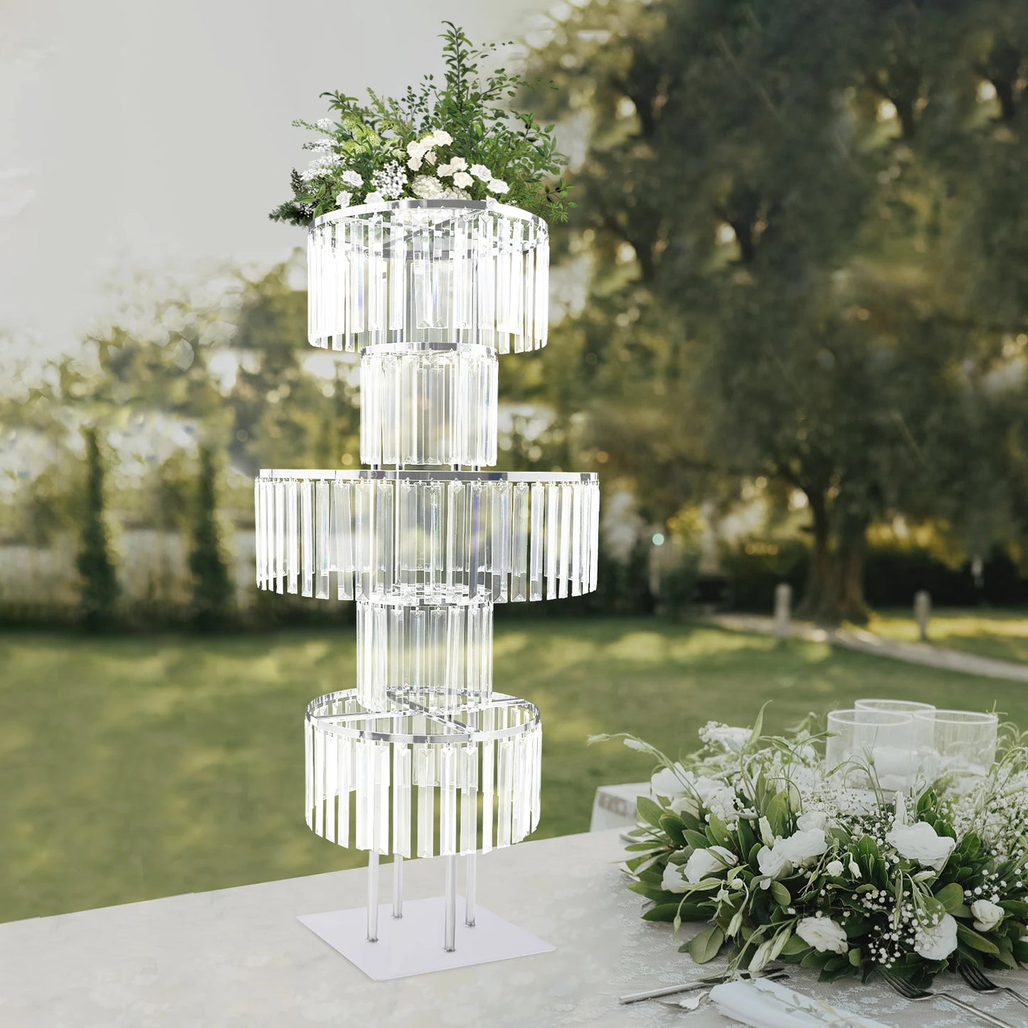 Five Tier Wedding Centerpiece Stand With Acrylic Flower Vase Display For Elegant Floral Arrangements-A