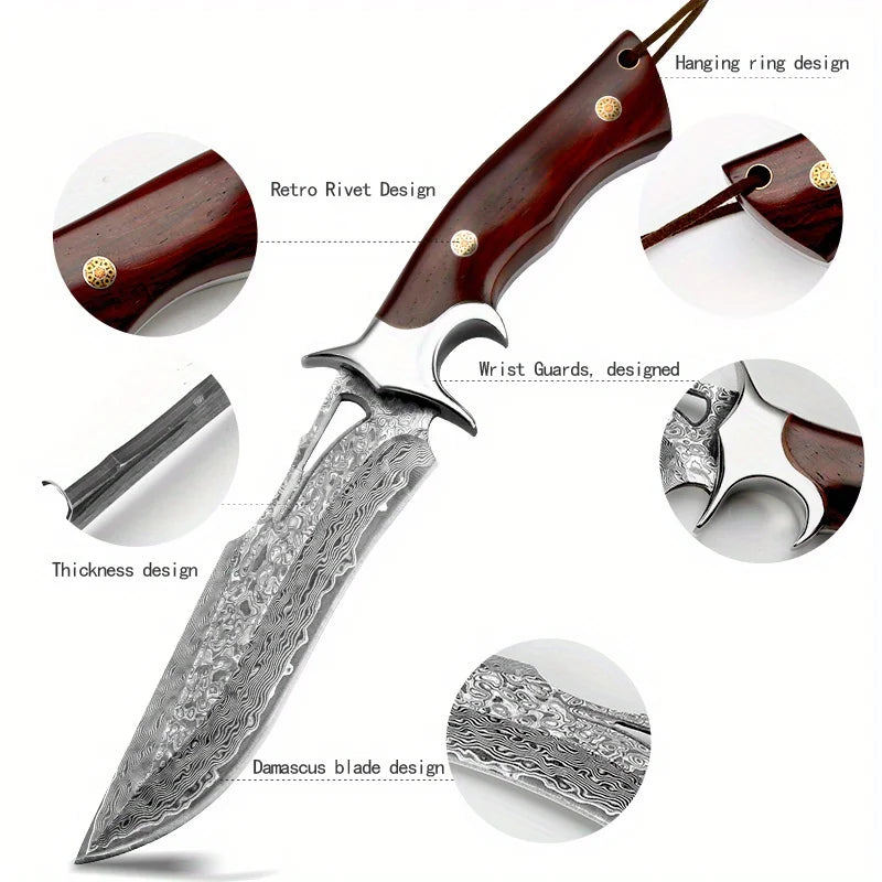 Stainless Steel Fixed Blade Knife With Wooden Handle And Leather Scabbard 14.5 cm Blade-A
