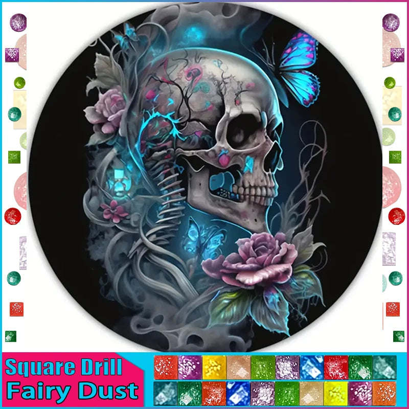 DiaPai Fairy Dust AB 5D Diamond Painting Skull Butterfly Kit A Iridescent Wall Decor For Home-A