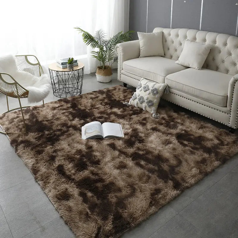 Rakks Tie Dye Silk Plush Geometric Living Room Rug 100 Percent Polyester Pile Ultra Soft-A