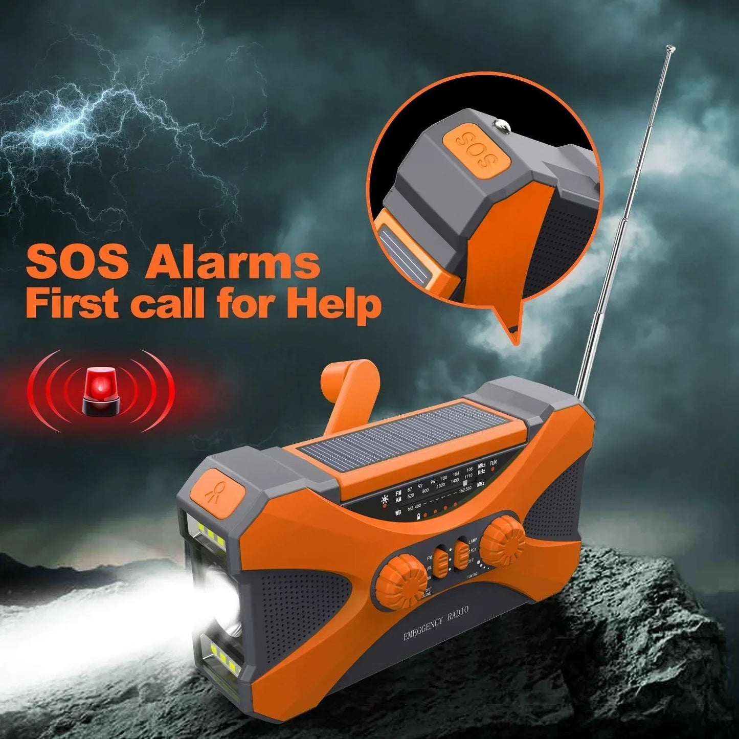 STONEGO 10000mAh Solar Hand Crank Emergency Radio AM FM NOAA