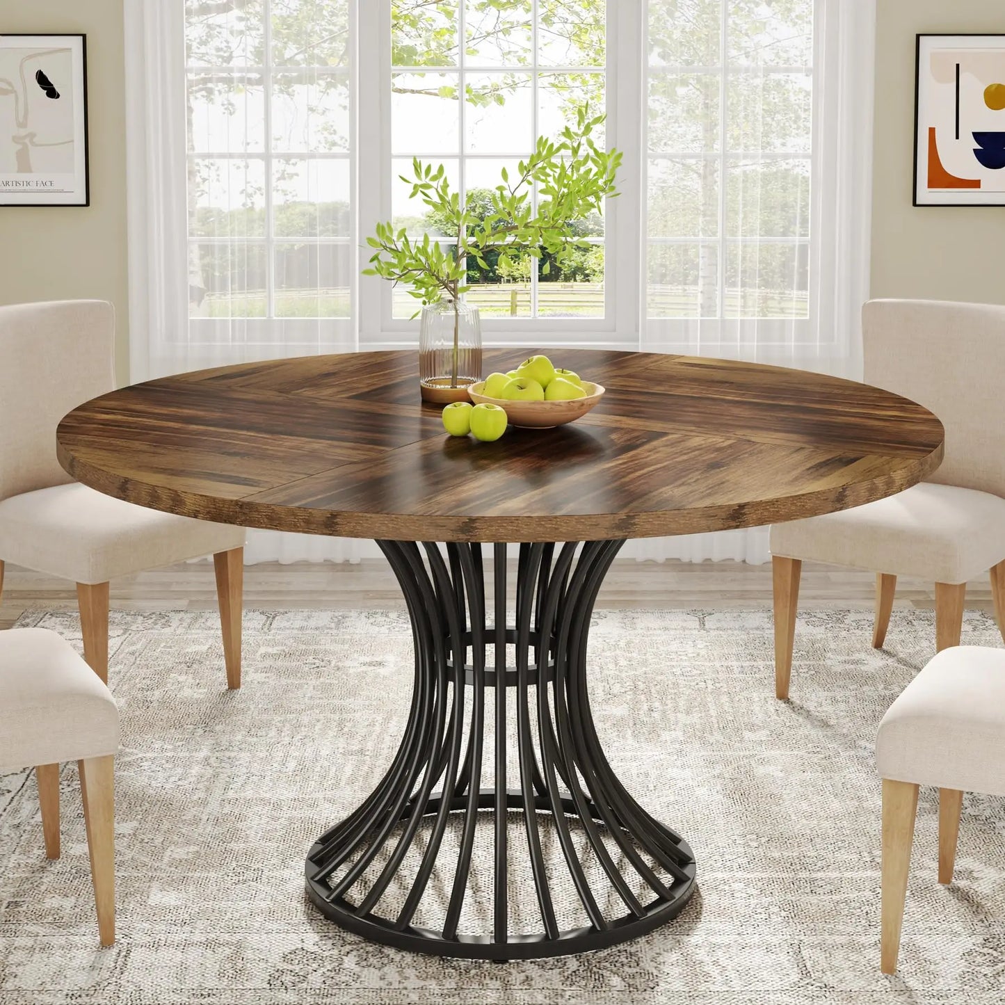 Tribesigns Round Dining Table Farmhouse Style For Dining Room With Scandinavian Inspired Curves Durable Everyday Use-A