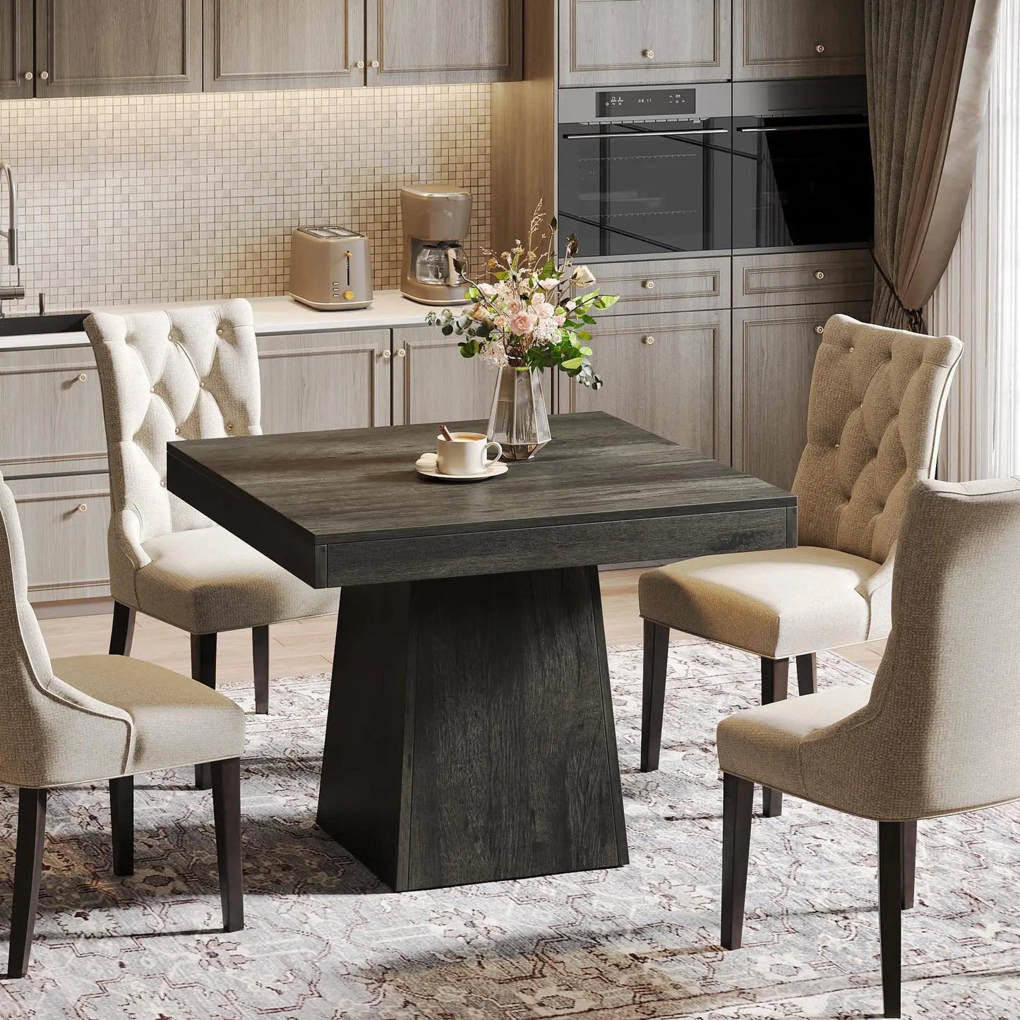 Tribesigns Square Dining Table Farmhouse Style for Small Spaces Kitchen Dining Room-A