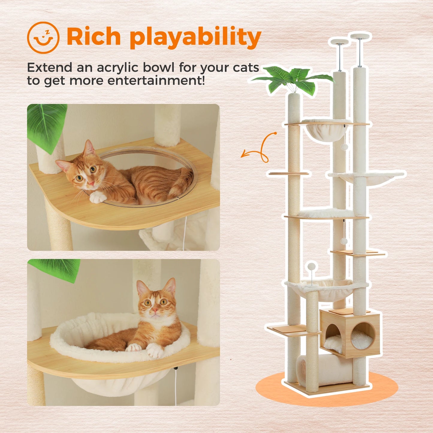 PAWZ Road Height Adjustable Wooden Cat Tree With Large Hammock For Indoor Cats And Multi Level Climbing-A