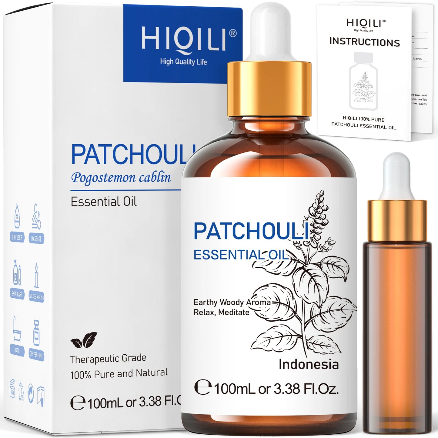 HIQILI Patchouli Essential Oil For Aromatherapy Diffuser And Humidifier