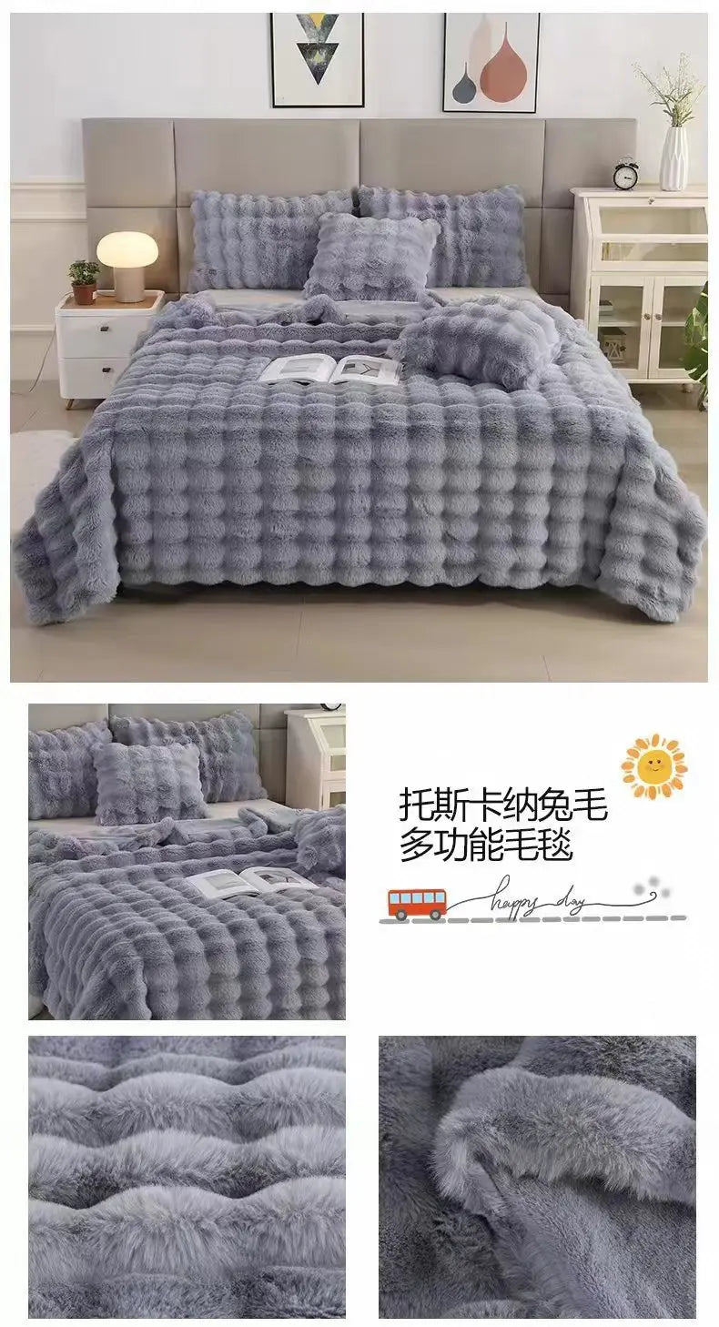 Rabbit Plush Blanket for Winter Warmth in Air Conditioned Rooms and Sofas Ultra Soft Cozy Throw-A