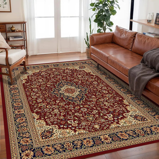 Vikama Bohemian Rug Easy Care Stain Resistant Living Room Polyester Geometric Pattern Rug-A