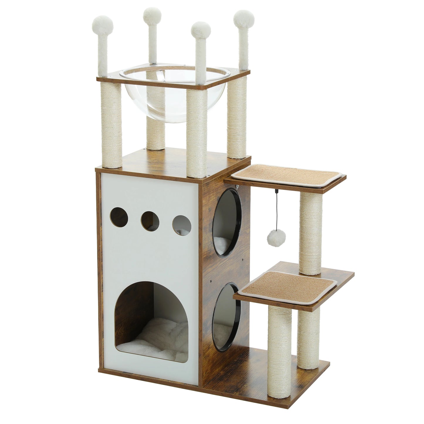 PETEPELA Modern Wooden Cat Tree Tower With Condo And Four Tiers Scratching Posts For Climbing And Lounging-A