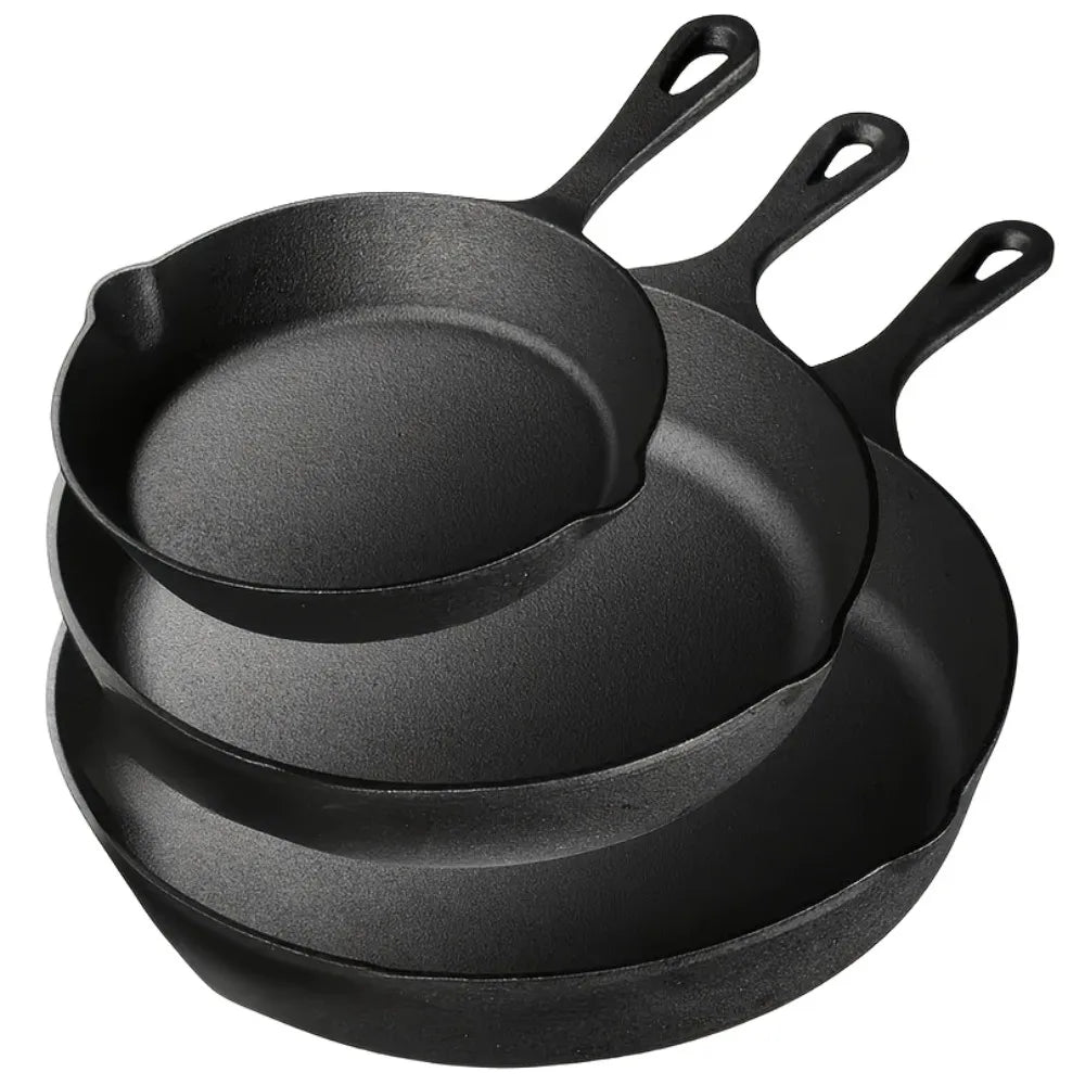 AEDG Cast Iron Skillet Set Preseasoned Heavy Duty Pans For Oven Grill Campfire
