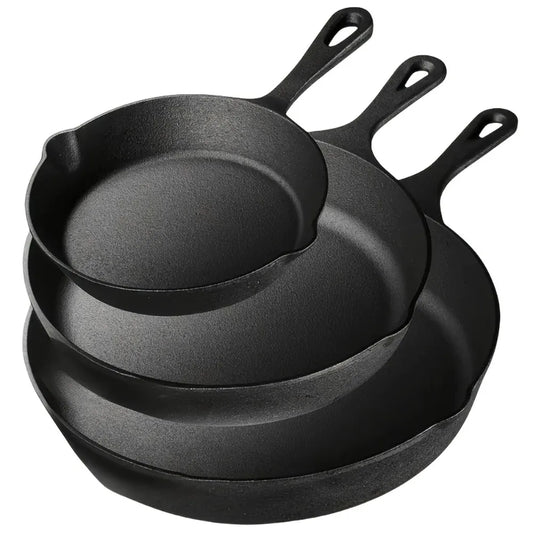 AEDG Cast Iron Skillet Set 6 Inch 8 Inch 10 Inch Preseasoned Heavy Duty Pans For Oven Grill Campfire-A