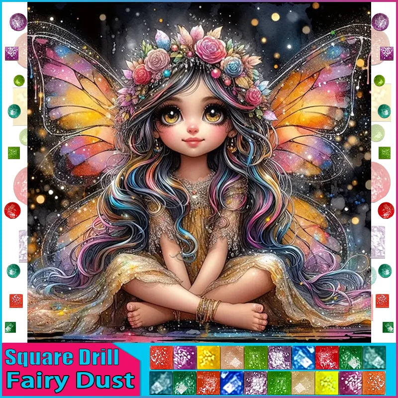 DiaPai Fairy Dust 5D Diamond Painting Kit A Girl With Star Wings Resin Drills Sparkling Art-A