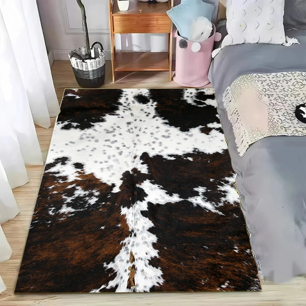 Faux Cowhide Pattern Rug Modern Rustic Living Room Decor Soft Polyester Available In 40x60 80x120 And 120x160 Cm-A