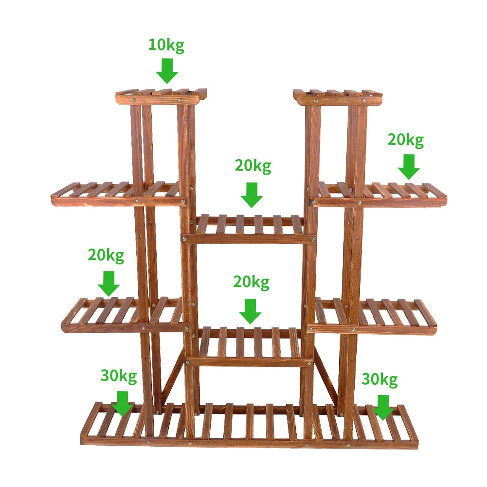Wisfor Natural Pine Wood Plant Shelf With Multiple Tiers Indoor Outdoor Display Stand For Vertical Garden-A
