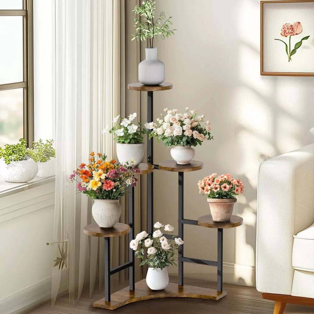 Wisfor Corner Plant Stand Indoor 6 Tiered Plant Shelf Flower Stand Tall Multi Pot Holder Rack Planter Organizer-A