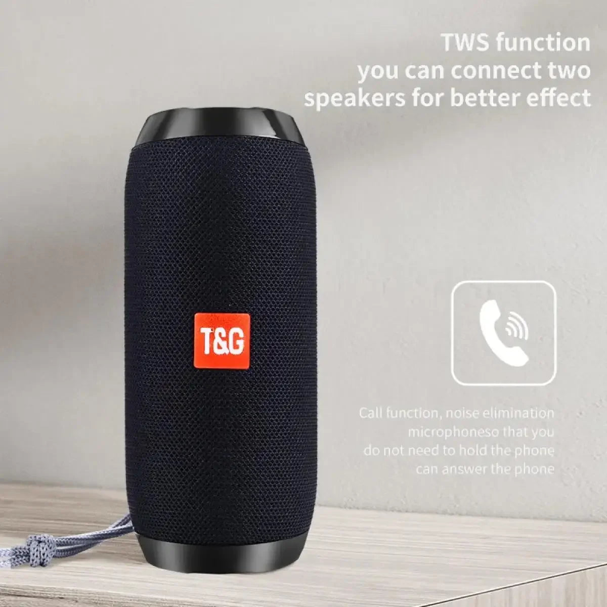 Portable Bluetooth Speaker TWS Wireless IPX5 Waterproof 1200mAh Battery FM Radio With Dual High Performance Drivers-A