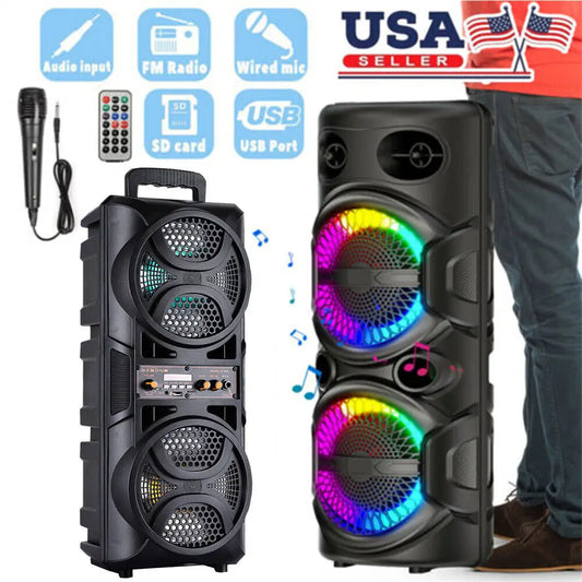CURUK 3000W Portable Bluetooth Speaker With Dual 8 Inch Subwoofers Deep Bass RGB Lighting Party Speaker-A