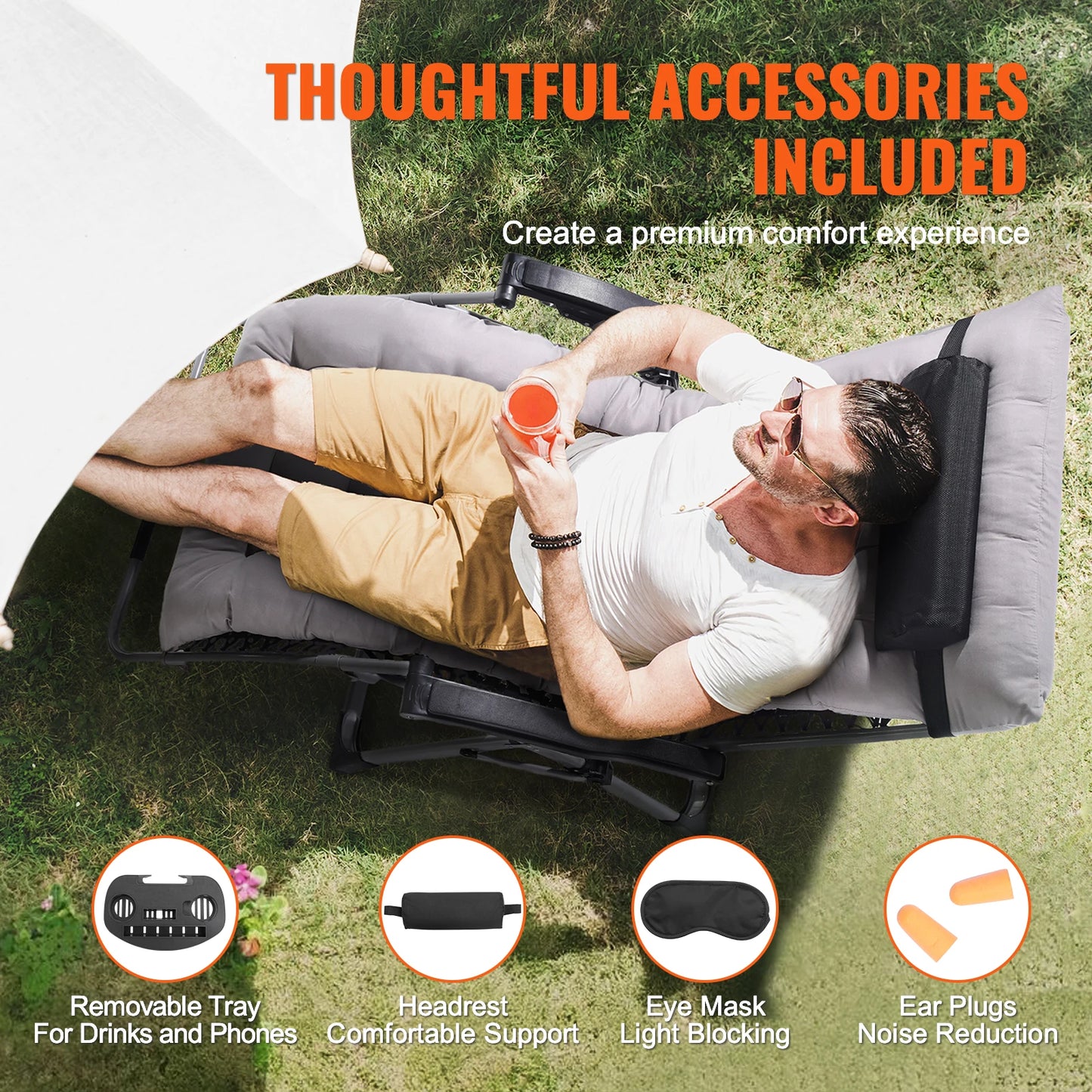 SucceBuy Zero Gravity Recliner With Adjustable Footrest And Cup Holder Outdoor Folding Lounge 500 Pound Capacity-A