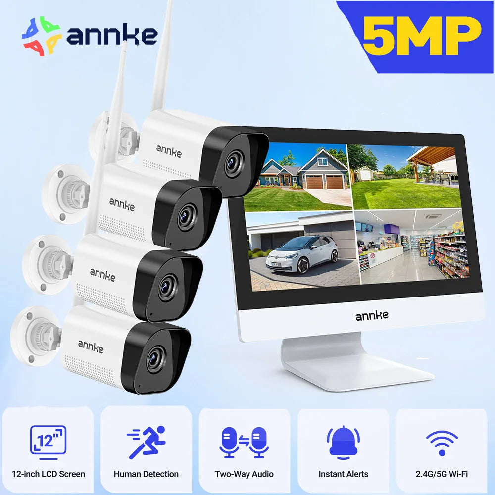 ANNKE 5MP NVR Kit With Monitor Outdoor Wireless Cameras
