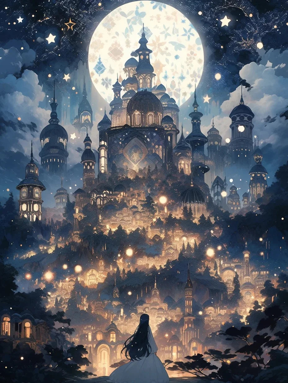 Potdemiel Fairy Dust DIY 5D Diamond Painting Dream Castle Mosaic Full Drill Square Or Round Diamonds-A