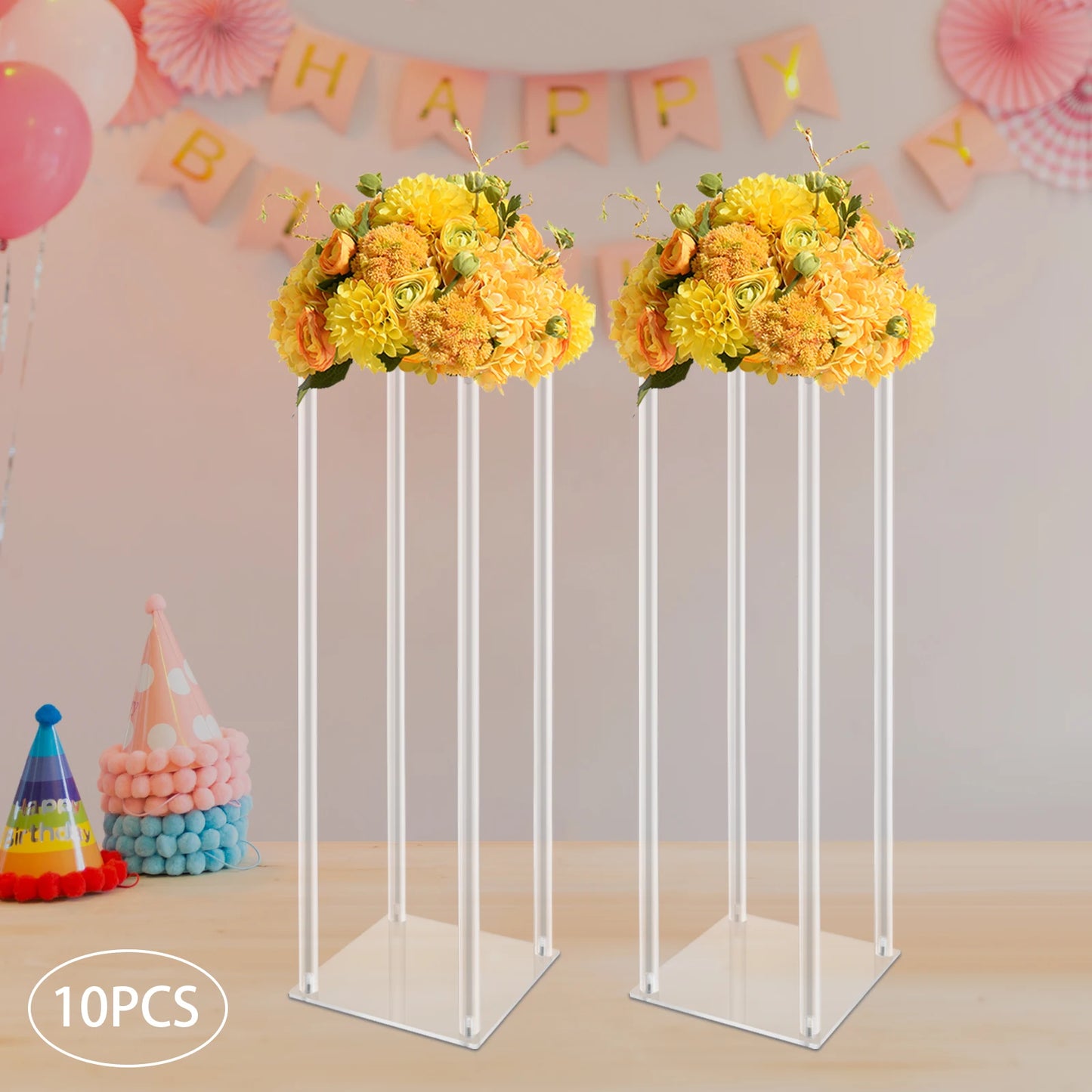 Acrylic Vase Centerpieces Set Of 10 Free Standing Crystal Clear Column Stands For Weddings-A