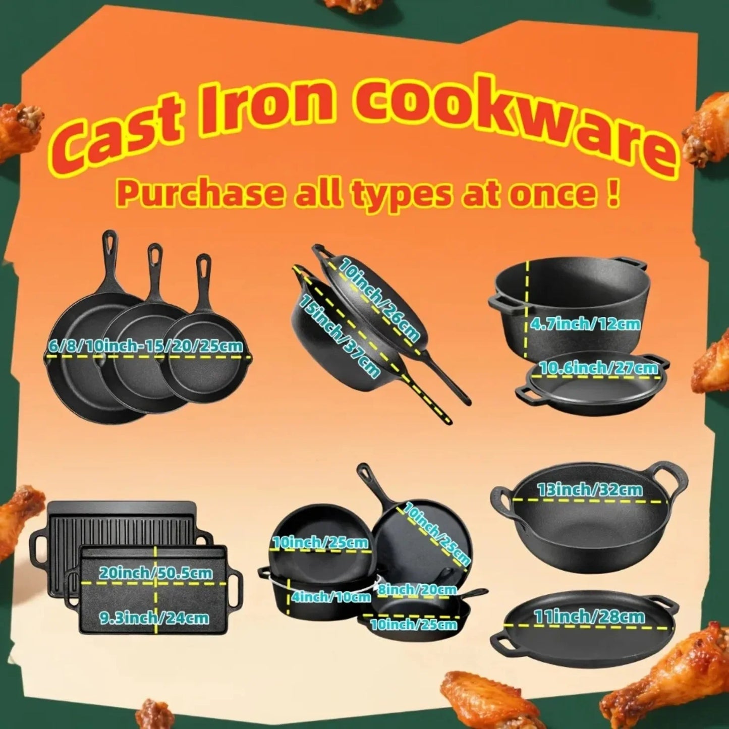 Novelty Moon 3 Piece Preseasoned Cast Iron Skillet Set for Oven and Grill
