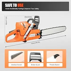 Cheuraivee Gas Powered Chainsaw With Two Stroke Engine Handheld Wood Cutting Tool-A